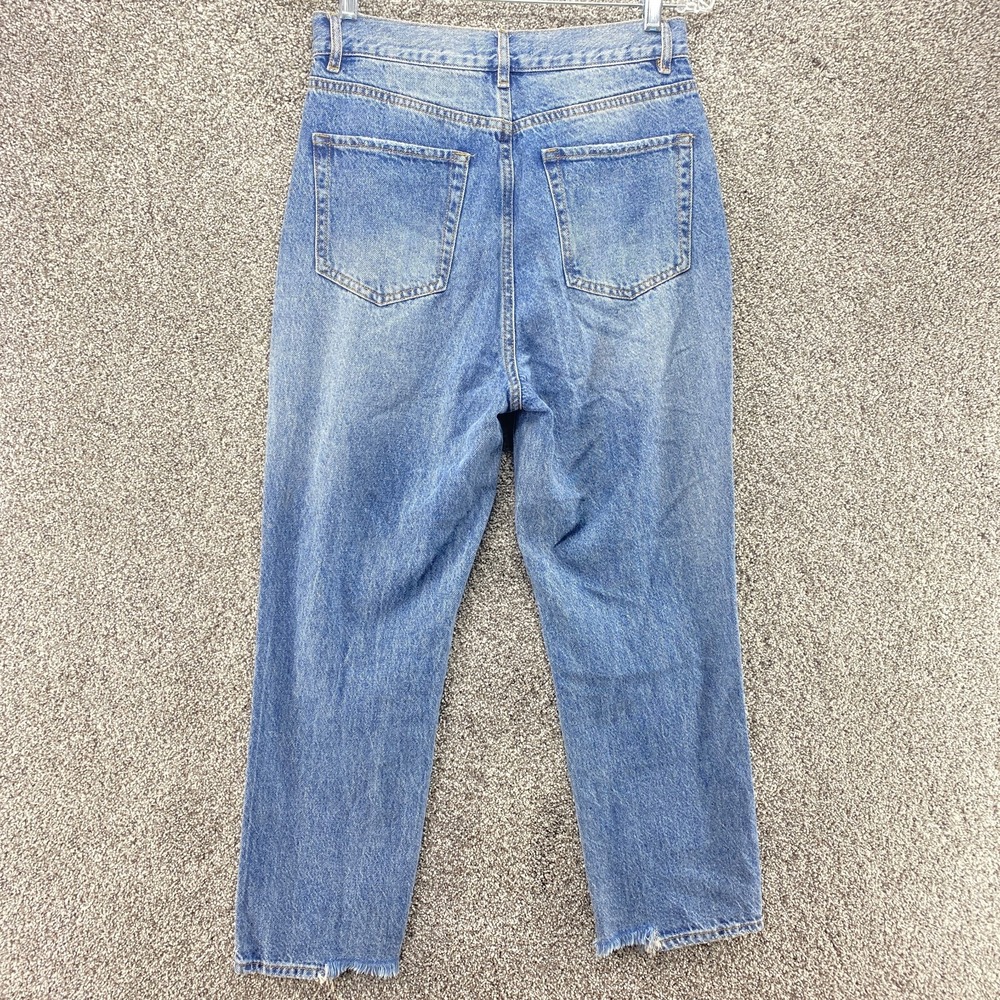 Pacsun Jeans Womens 29 Dark Blue Denim High Rise Straight Distressed Button Fly - Picture 5 of 10
